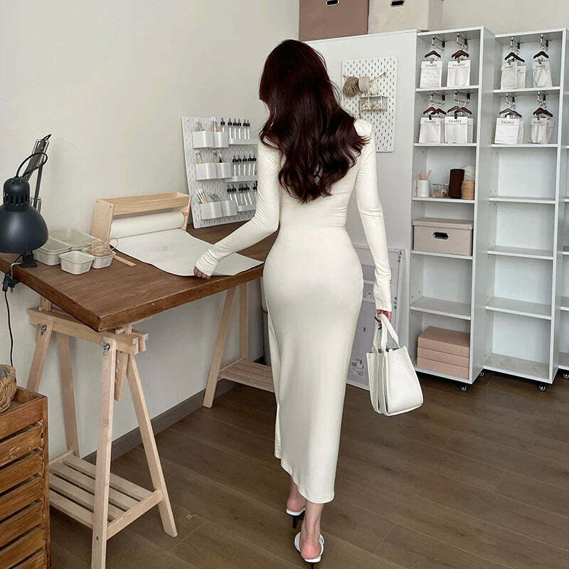 Y2K Summer Grunge Lace Dress - Square Neck, Pleated Waist, Long Sleeve Retro 90S Fashion