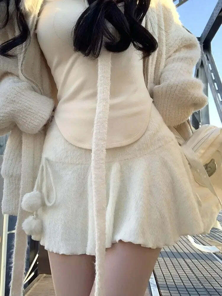 Y2K Summer Grunge Mini Skirt - Elastic Knitted A-Line, Retro 90S Party, Korean Designer Style Y2K Summer Grunge Mini Skirt - Elastic Knitted A-Line, Retro 90S Party, Korean Designer Style