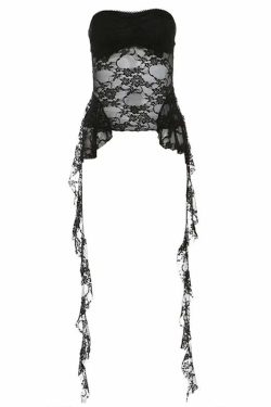 Y2K Summer Harajuku Black Lace Cropped Tank Top - Sexy Backless Grunge Streetwear Camisole