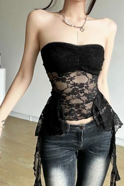 Y2K Summer Harajuku Black Lace Cropped Tank Top - Sexy Backless Grunge Streetwear Camisole