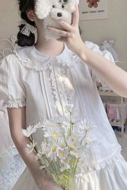 Y2K Summer Kawaii Peter Pan Collar Lace Blouse - Retro 90S Lolita Mesh Top, Sweet Grunge Fashion