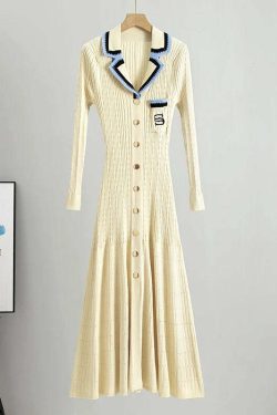 Y2K Summer Knit Dress - Elegant Long Sweater, Retro 90S Grunge, Casual Commuter Style