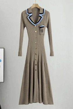Y2K Summer Knit Dress - Elegant Long Sweater, Retro 90S Grunge, Casual Commuter Style