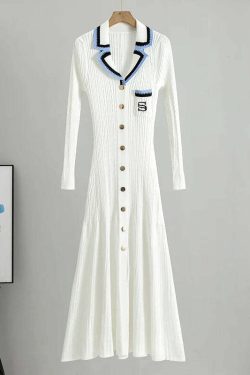 Y2K Summer Knit Dress - Elegant Long Sweater, Retro 90S Grunge, Casual Commuter Style