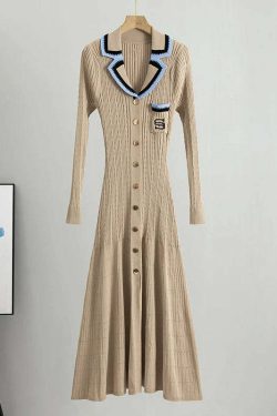 Y2K Summer Knit Dress - Elegant Long Sweater, Retro 90S Grunge, Casual Commuter Style
