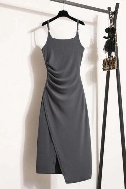Y2K Summer Knit Dress - Sleeveless Camisole, Sexy Long Split, Grunge & 90S Fashion Sundress