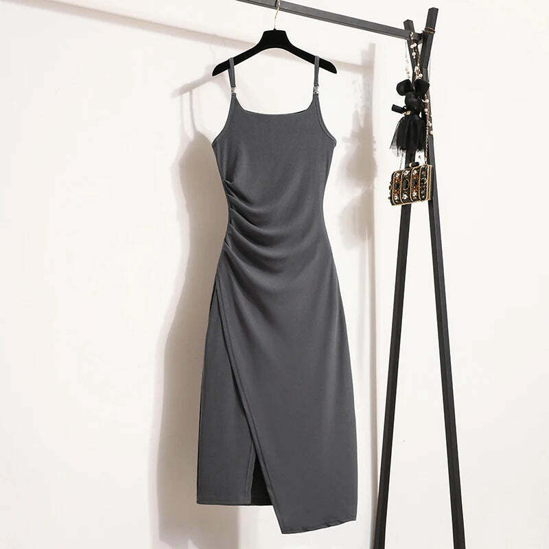 Y2K Summer Knit Dress - Sleeveless Camisole, Sexy Long Split, Grunge & 90S Fashion Sundress