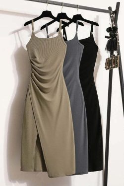 Y2K Summer Knit Dress - Sleeveless Camisole, Sexy Long Split, Grunge & 90S Fashion Sundress