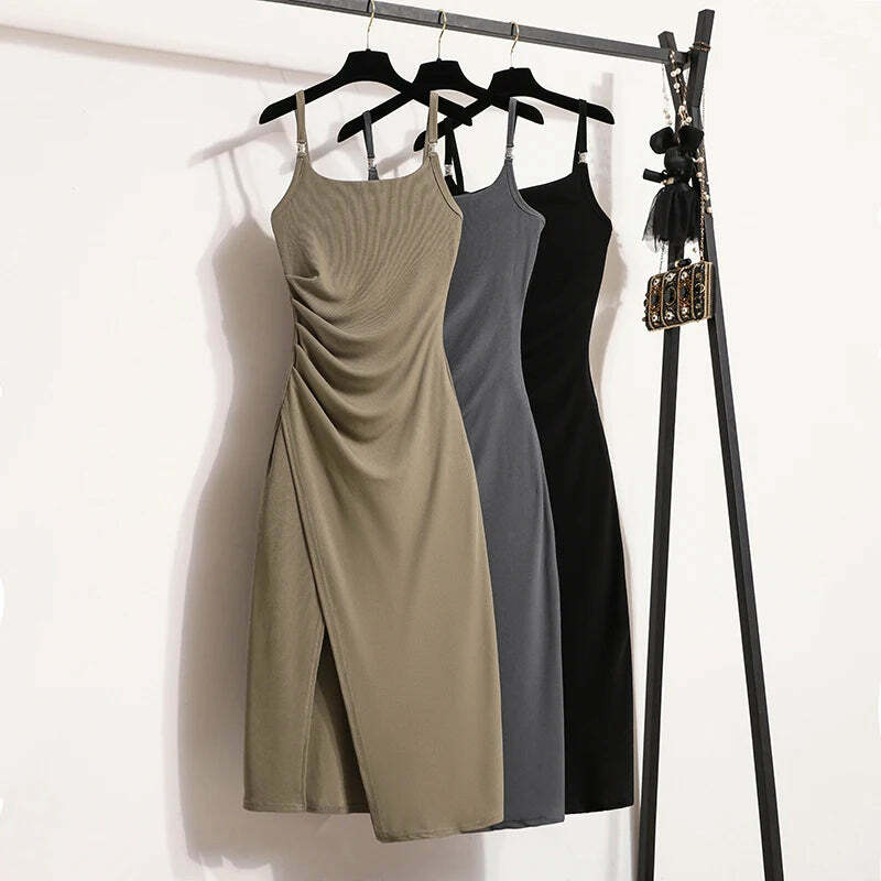 Y2K Summer Knit Dress - Sleeveless Camisole, Sexy Long Split, Grunge & 90S Fashion Sundress