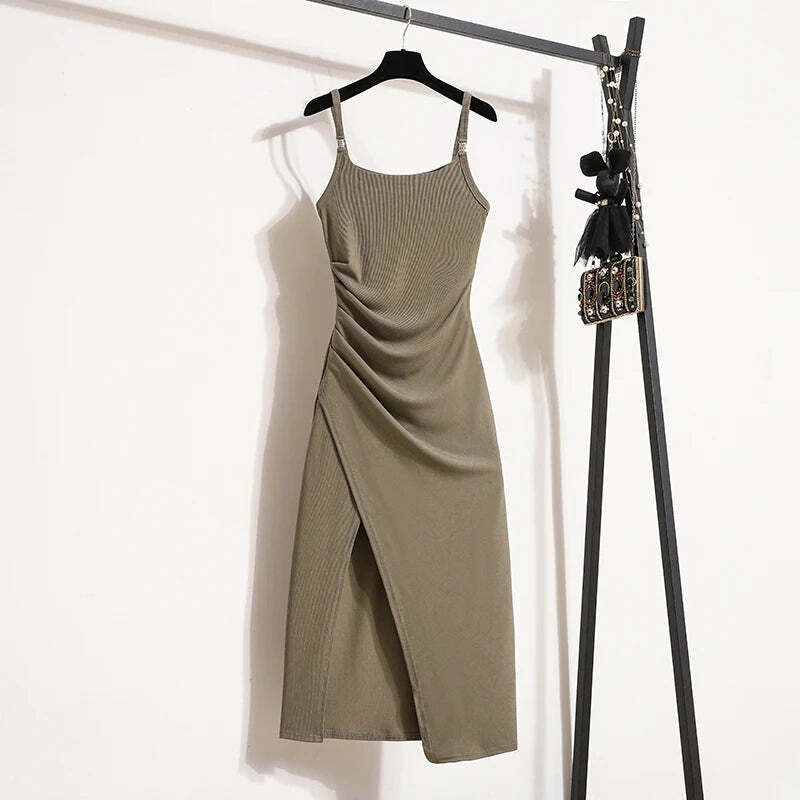 Y2K Summer Knit Dress - Sleeveless Camisole, Sexy Long Split, Grunge & 90S Fashion Sundress