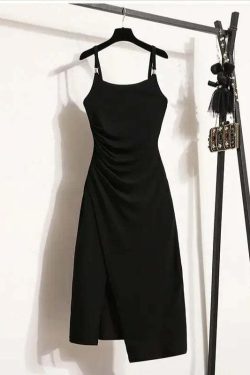 Y2K Summer Knit Dress - Sleeveless Camisole, Sexy Long Split, Grunge & 90S Fashion Sundress