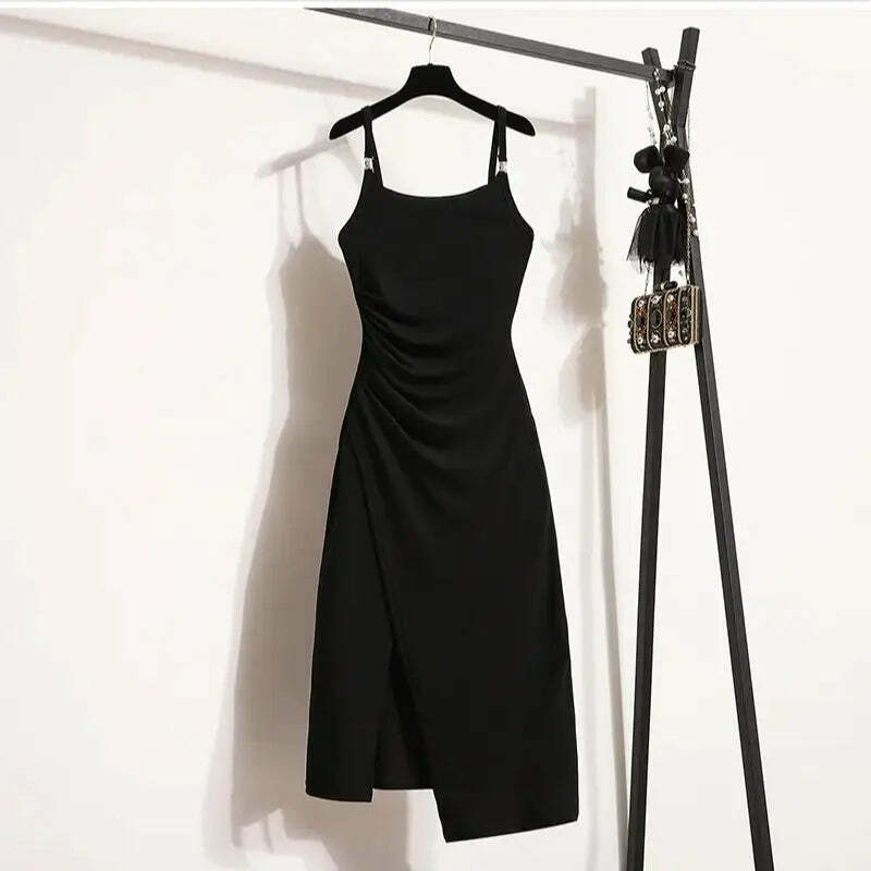Y2K Summer Knit Dress - Sleeveless Camisole, Sexy Long Split, Grunge & 90S Fashion Sundress