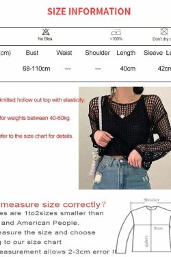 Y2K Summer Knit Hollow Out Long Sleeve Top - Casual Grunge Streetwear Beach Pullover Tee