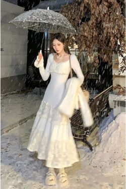 Y2K Summer Knitted Lace Patchwork Midi Dress - Retro 90S Grunge Princess Party Outfit