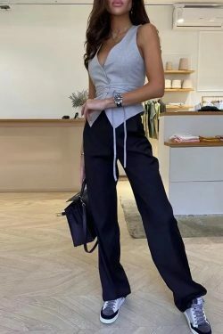 Y2K Summer Lace-Up V-Neck Vest - Chic Slim Sleeveless Top, Retro 90S Grunge Streetwear