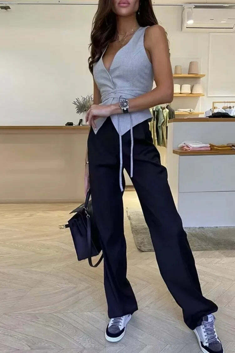 Y2K Summer Lace-Up V-Neck Vest - Chic Slim Sleeveless Top, Retro 90S Grunge Streetwear Y2K Summer Lace-Up V-Neck Vest - Chic Slim Sleeveless Top, Retro 90S Grunge Streetwear