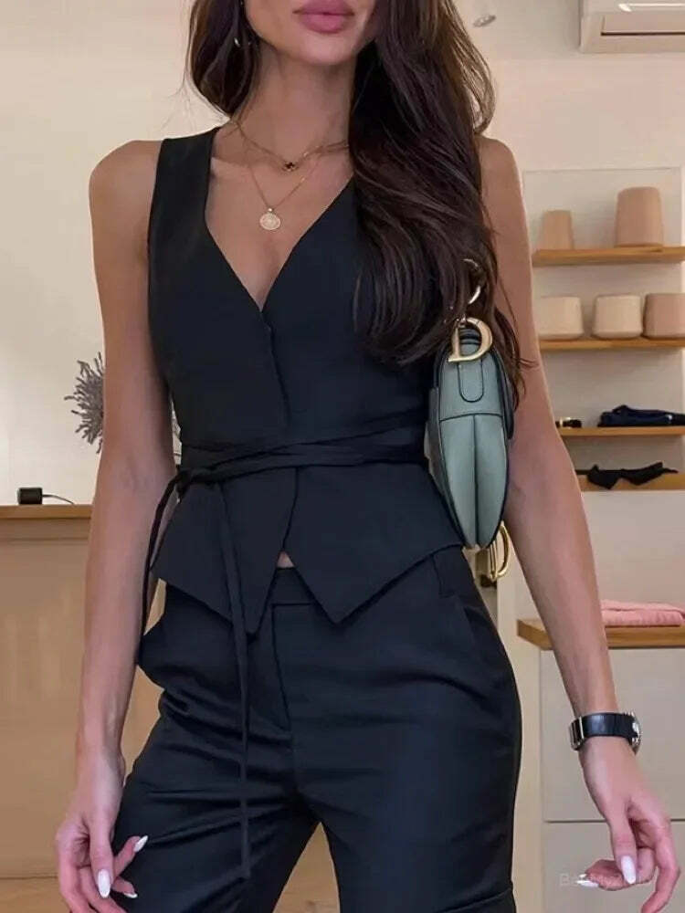 Y2K Summer Lace-Up V-Neck Vest - Chic Slim Sleeveless Top, Retro 90S Grunge Streetwear Y2K Summer Lace-Up V-Neck Vest - Chic Slim Sleeveless Top, Retro 90S Grunge Streetwear