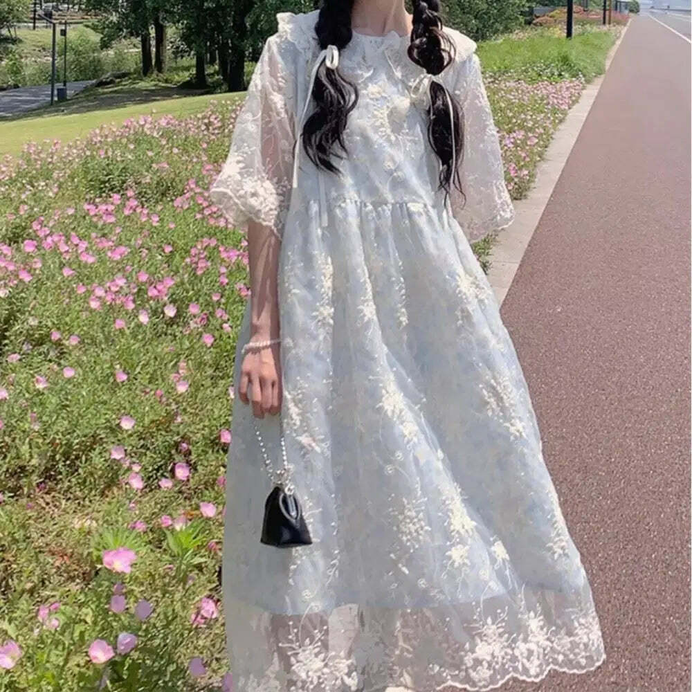 Y2K Summer Lace Embroidery Flower Doll Collar Dress - Cute Grunge 90S Aesthetic Outfit Y2K Summer Lace Embroidery Flower Doll Collar Dress - Cute Grunge 90S Aesthetic Outfit