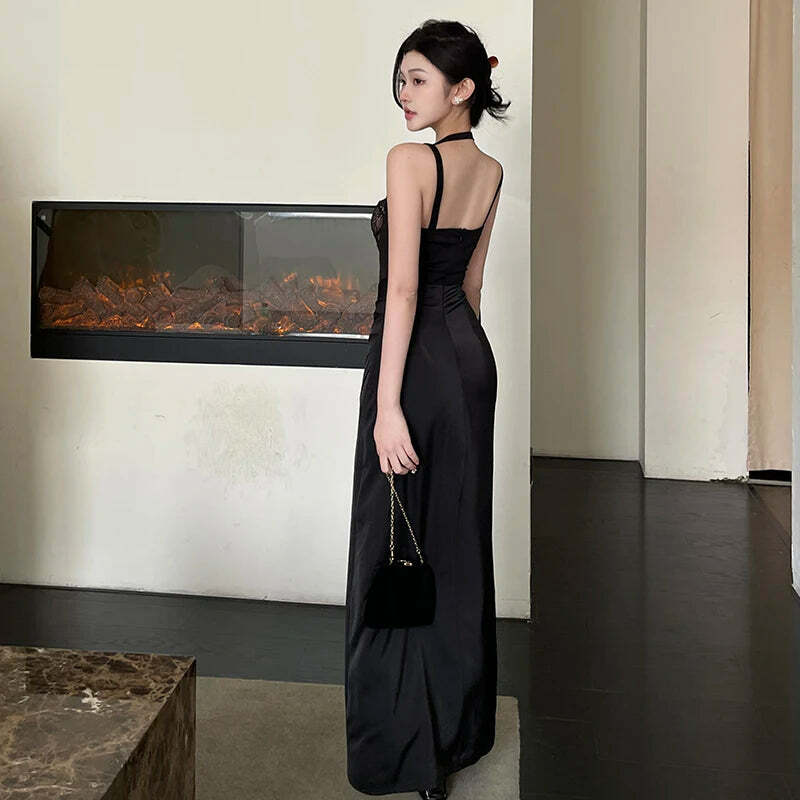 Y2K Summer Lace Splicing Slim High Split Dress - Sexy Grunge Spice Girl 90S Fashion Outfit