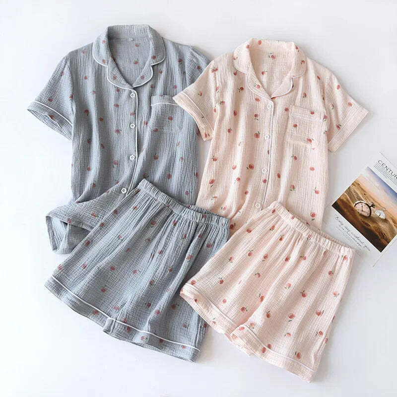 Y2K Summer Ladies Short-Sleeved Shorts Pajamas Set - 100% Cotton Crepe, Retro 90S Grunge Style Y2K Summer Ladies Short-Sleeved Shorts Pajamas Set - 100% Cotton Crepe, Retro 90S Grunge Style