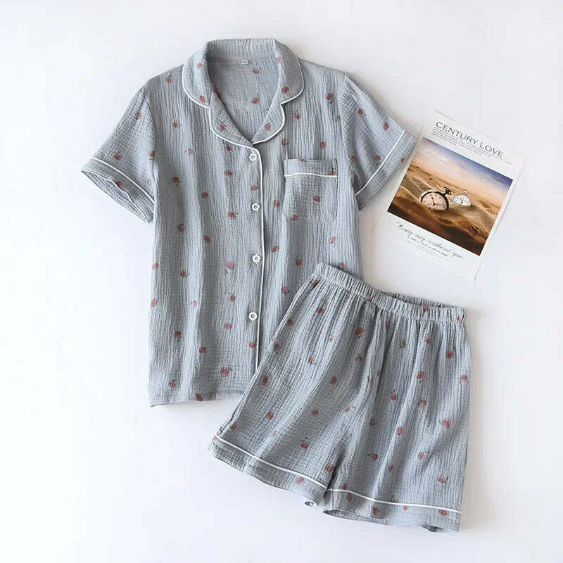 Y2K Summer Ladies Short-Sleeved Shorts Pajamas Set - 100% Cotton Crepe, Retro 90S Grunge Style Y2K Summer Ladies Short-Sleeved Shorts Pajamas Set - 100% Cotton Crepe, Retro 90S Grunge Style