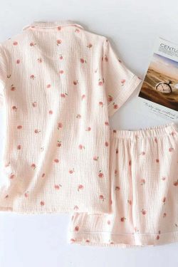Y2K Summer Ladies Short-Sleeved Shorts Pajamas Set - 100% Cotton Crepe, Retro 90S Grunge Style