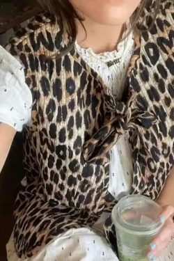 Y2K Summer Leopard V-Neck Bow Vest - Retro 90S Grunge, Pastel Goth, Y2K Club & Party Outfits