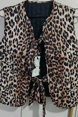 Y2K Summer Leopard V-Neck Bow Vest - Retro 90S Grunge, Pastel Goth, Y2K Club & Party Outfits
