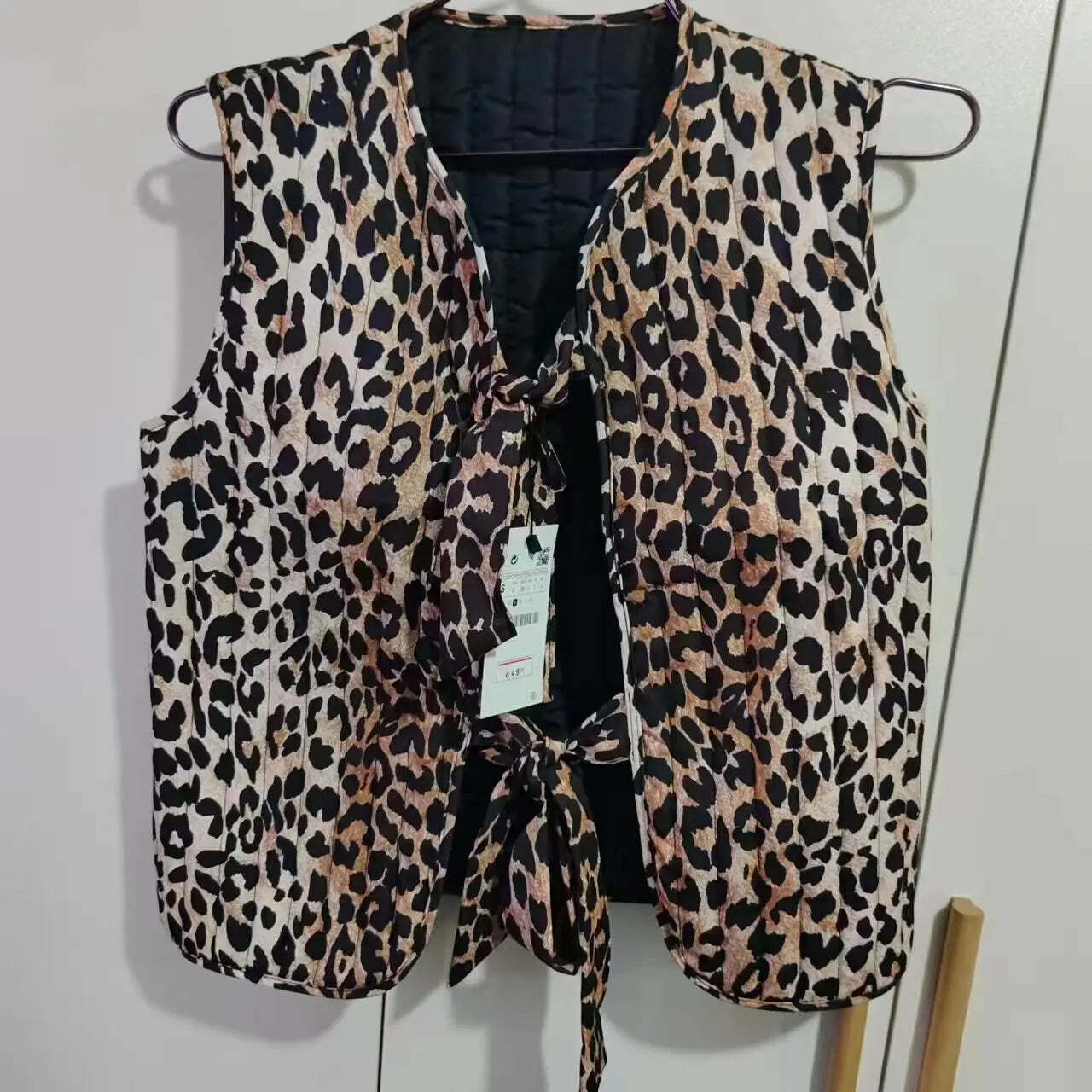 Y2K Summer Leopard V-Neck Bow Vest - Retro 90S Grunge, Pastel Goth, Y2K Club & Party Outfits