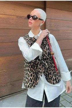 Y2K Summer Leopard V-Neck Bow Vest - Retro 90S Grunge, Pastel Goth, Y2K Club & Party Outfits