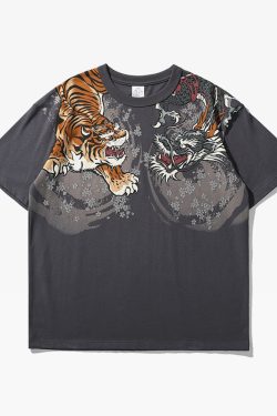 Y2K Summer Retro Japanese Tiger Shirt - 90S Grunge, Pastel Goth, Hip Hop, Y2K Club Outfits