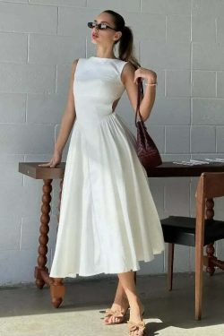 Y2K Summer Ruffle Dress - Slim Solid Square Collar Sleeveless Vestidos, 90S Grunge Party Fashion