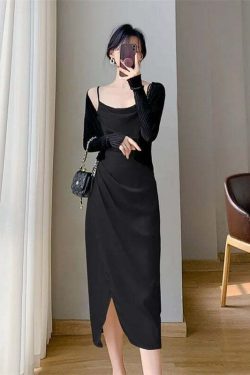 Y2K Summer Satin Halter Dress & Waist Slit Wrap Skirt Two-Piece Set - 90S Grunge Fashion