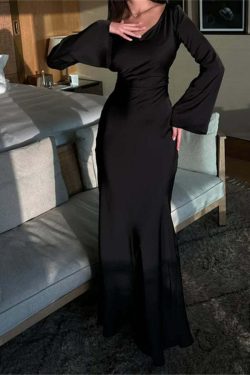 Y2K Summer Satin Maxi Dress - Elegant Long Flare Sleeve, Lace-Up, Retro 90S Party Prom Gown