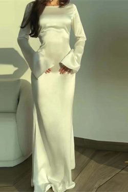 Y2K Summer Satin Maxi Dress - Elegant Long Flare Sleeve, Lace-Up, Retro 90S Party Prom Gown