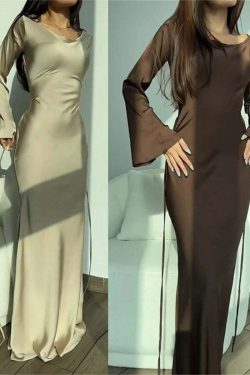 Y2K Summer Satin Maxi Dress - Elegant Long Flare Sleeve, Lace-Up, Retro 90S Party Prom Gown