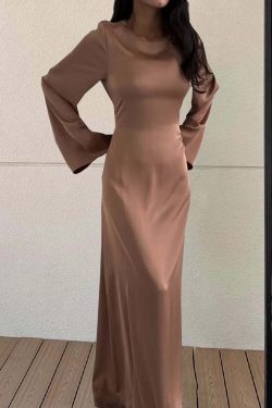 Y2K Summer Satin Maxi Dress - Elegant Long Flare Sleeve, Lace-Up, Retro 90S Party Prom Gown