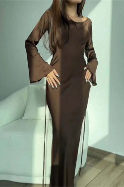 Y2K Summer Satin Maxi Dress - Elegant Long Flare Sleeve, Lace-Up, Retro 90S Party Prom Gown