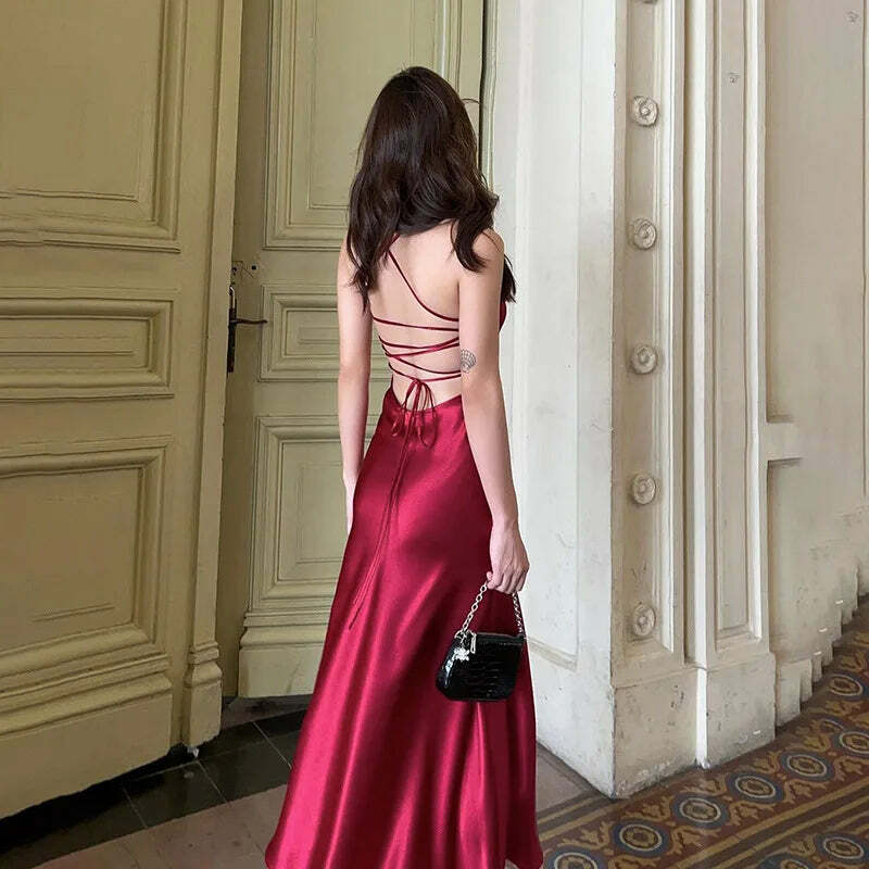 Y2K Summer Sexy Satin Backless Dress - Slim Suspender A-Line Club Outfit, Retro 90S Fashion Y2K Summer Sexy Satin Backless Dress - Slim Suspender A-Line Club Outfit, Retro 90S Fashion