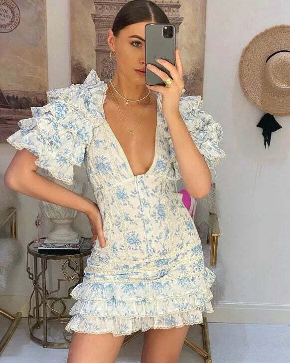 Y2K Summer Sienna Ruffle Dress - 90S Grunge, Retro Style, Pastel Goth, Y2K Party