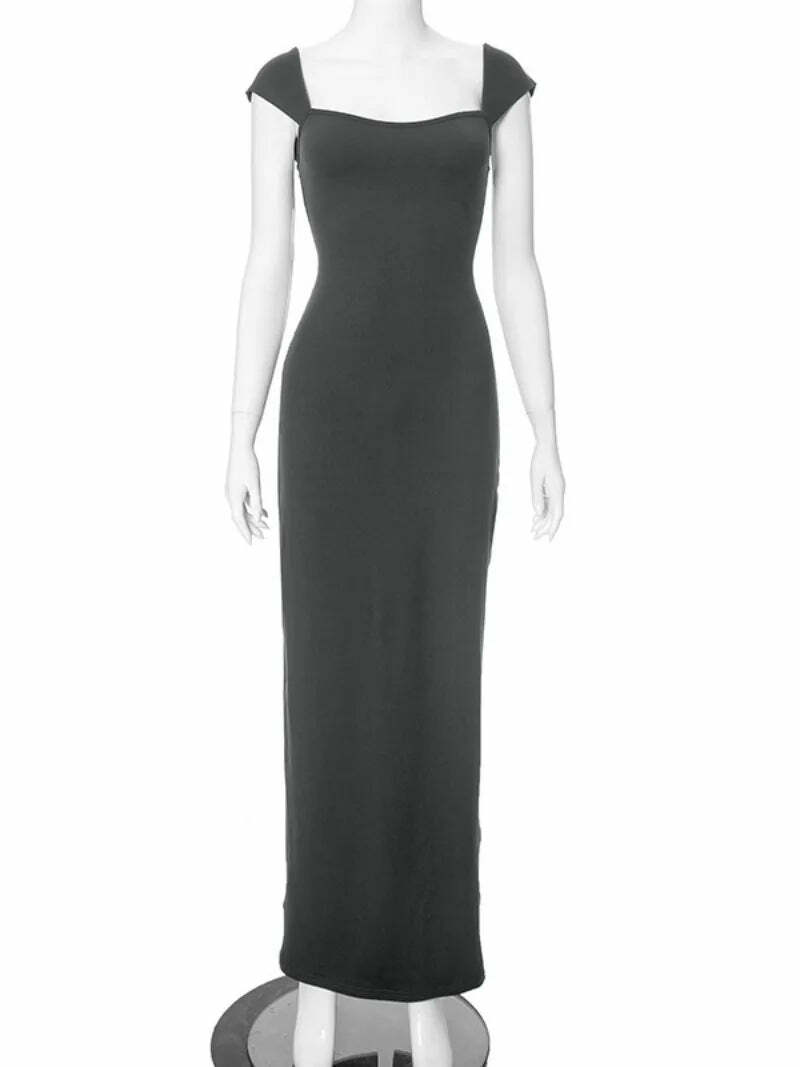 Y2K Summer Square Collar Sleeveless Long Dress - Elegant Office Lady Backless Split Slim Party Dress Y2K Summer Square Collar Sleeveless Long Dress - Elegant Office Lady Backless Split Slim Party Dress