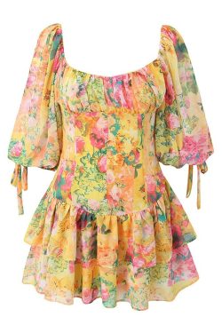 Y2K Summer Sunny Mini Dress - 90S Grunge, Retro, Pastel Goth, Y2K Party & Club Outfits