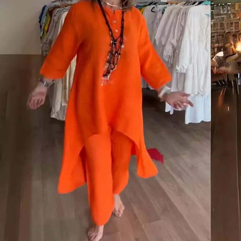 Y2K Summer Two Piece Set: Cotton Linen Wide Leg Pants & Half Sleeve Top - Vintage 90S Grunge Outfit Y2K Summer Two Piece Set: Cotton Linen Wide Leg Pants & Half Sleeve Top - Vintage 90S Grunge Outfit