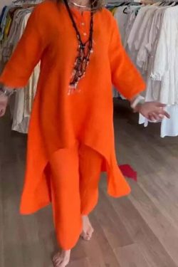 Y2K Summer Two Piece Set: Cotton Linen Wide Leg Pants & Half Sleeve Top - Vintage 90S Grunge Outfit