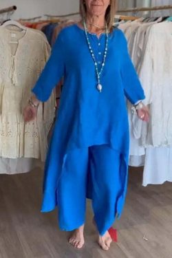 Y2K Summer Two Piece Set: Cotton Linen Wide Leg Pants & Half Sleeve Top - Vintage 90S Grunge Outfit