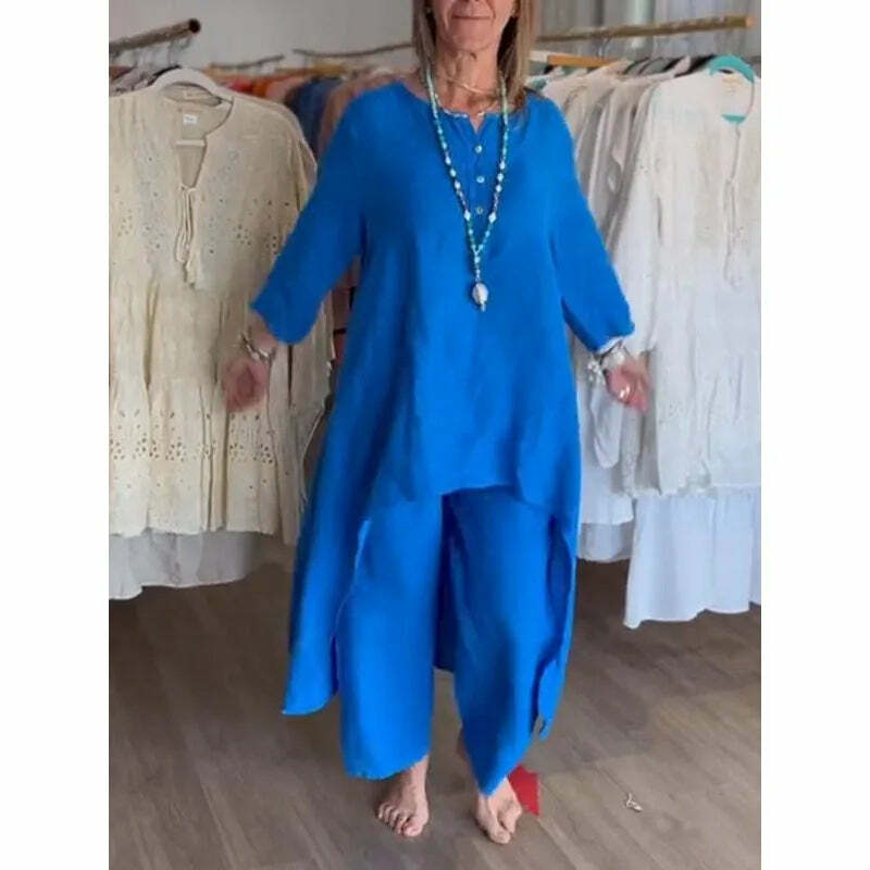 Y2K Summer Two Piece Set: Cotton Linen Wide Leg Pants & Half Sleeve Top - Vintage 90S Grunge Outfit Y2K Summer Two Piece Set: Cotton Linen Wide Leg Pants & Half Sleeve Top - Vintage 90S Grunge Outfit