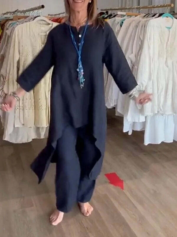 Y2K Summer Two Piece Set: Cotton Linen Wide Leg Pants & Half Sleeve Top - Vintage 90S Grunge Outfit Y2K Summer Two Piece Set: Cotton Linen Wide Leg Pants & Half Sleeve Top - Vintage 90S Grunge Outfit