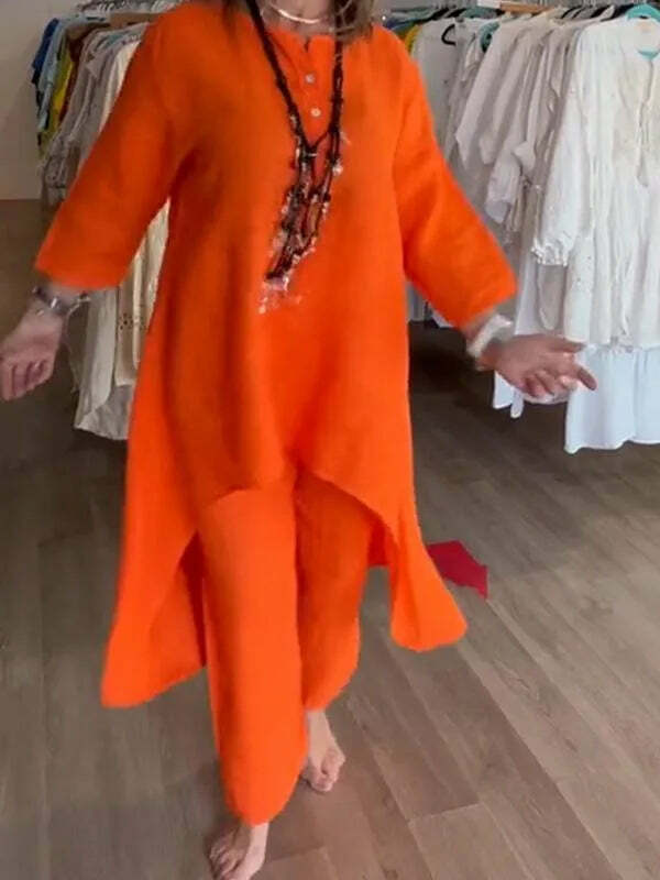 Y2K Summer Two Piece Set: Cotton Linen Wide Leg Pants & Half Sleeve Top - Vintage 90S Grunge Outfit Y2K Summer Two Piece Set: Cotton Linen Wide Leg Pants & Half Sleeve Top - Vintage 90S Grunge Outfit