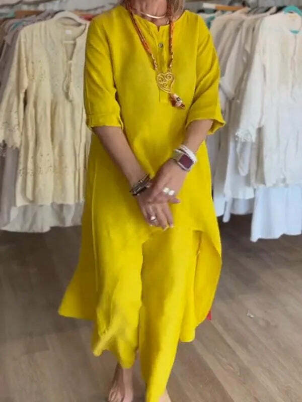 Y2K Summer Two Piece Set: Cotton Linen Wide Leg Pants & Half Sleeve Top - Vintage 90S Grunge Outfit Y2K Summer Two Piece Set: Cotton Linen Wide Leg Pants & Half Sleeve Top - Vintage 90S Grunge Outfit