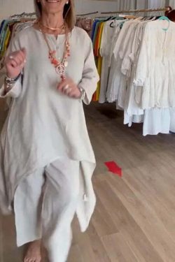 Y2K Summer Two Piece Set: Cotton Linen Wide Leg Pants & Half Sleeve Top - Vintage 90S Grunge Outfit